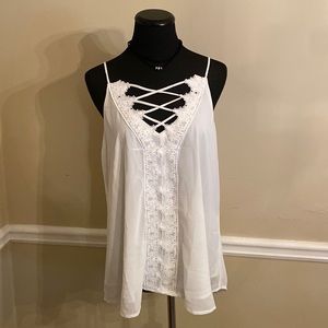 Lace-up look Blu Heaven tank w/ lace embellishments. Fully lined.